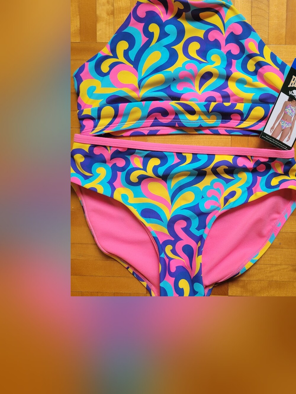 Roots Girls' Pink Blue Yellow Multicolor Swim Bikini